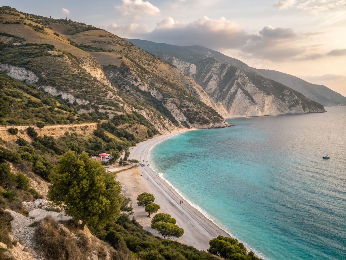 Baai met turquoise water aan de Albanese Riviera