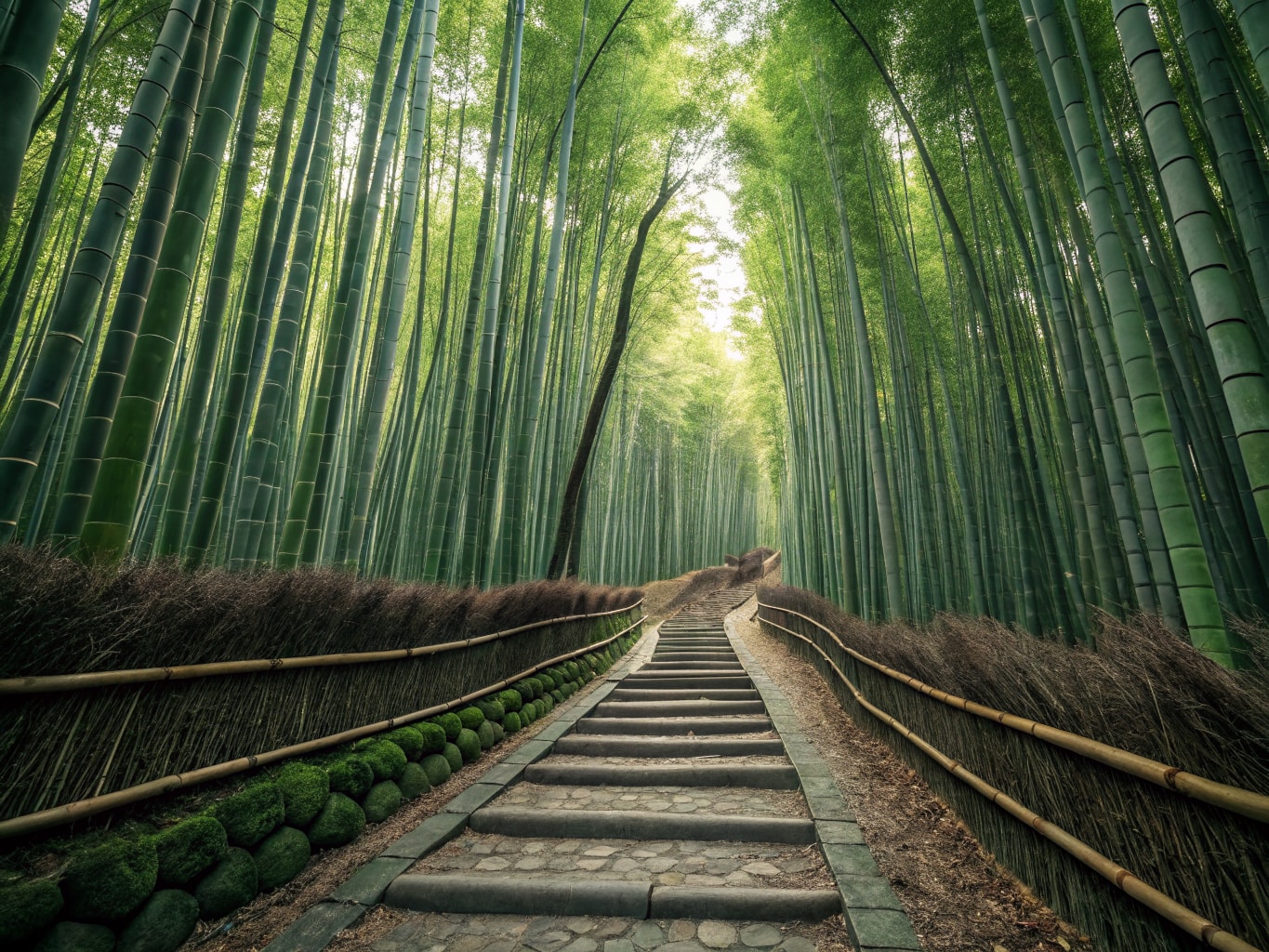 Wandelpad door een bamboebos in Japan