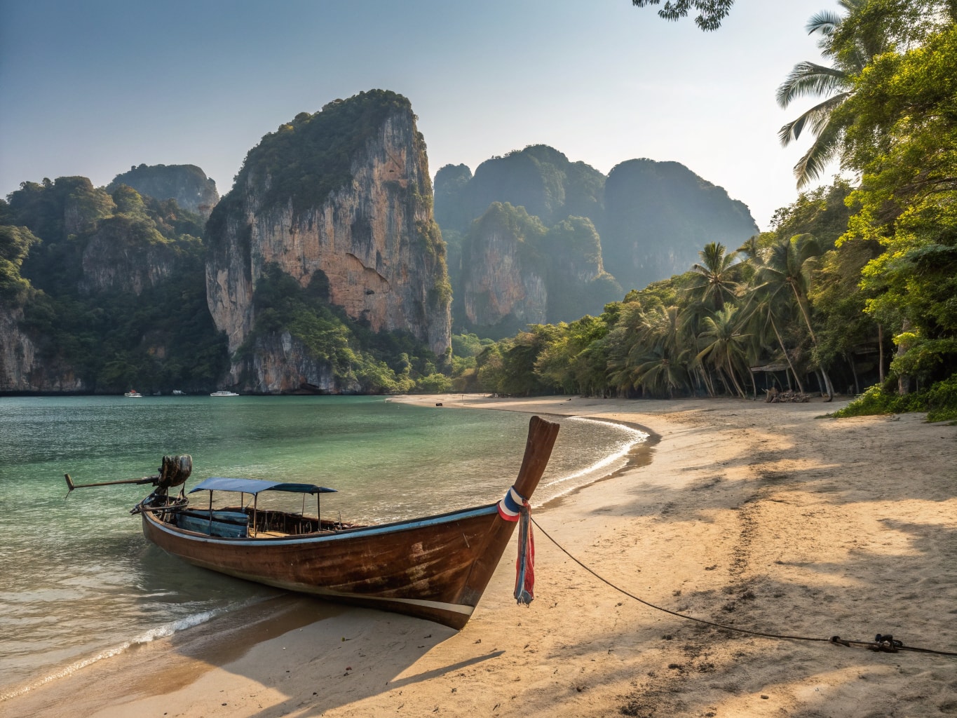 Kalksteenrotsen en turquoise water aan de kust van Thailand